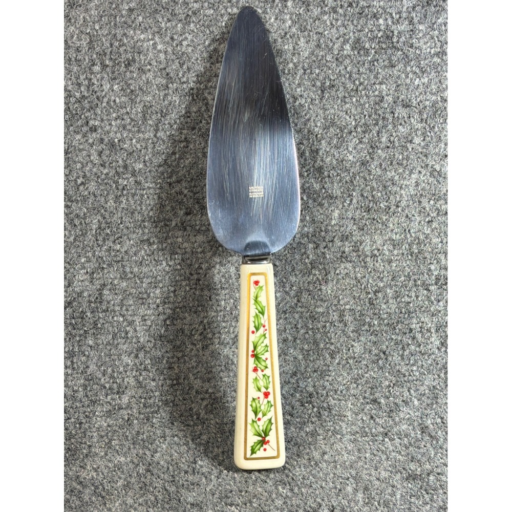Vintage Lenox Holiday Pie Server Sheffield Stainless Steel Blade Holly Berry
